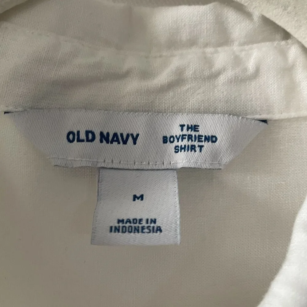 Old Navy Boyfriend Shirt Button Front Long Sleeve White Linen Blend Size M
